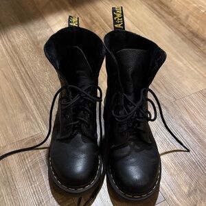 Dr. Martens 1460 Pascal Black Lace-Up Boots with Yellow Stitching